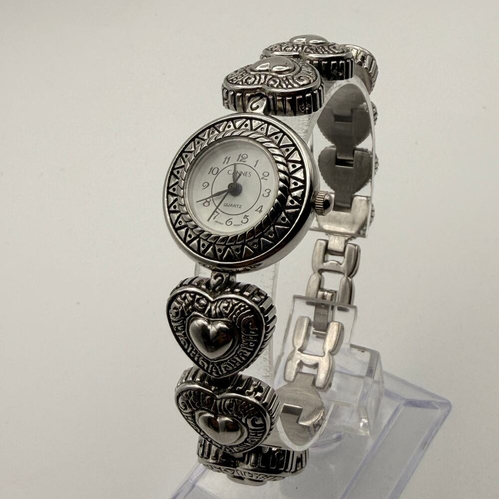 Cannes Quartz Western Style Filigree Heart Medallion Bracelet Watch New Battery